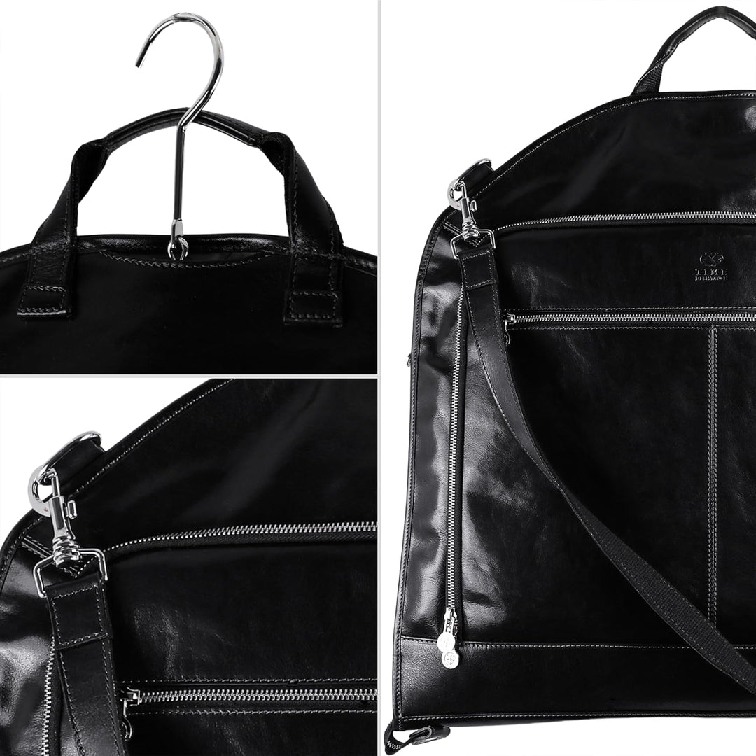 Leder Kleidersack Anzug Duffel Slim Handgepäck Kleiderschutztasche - Time Resistance Schwarz, Schwar