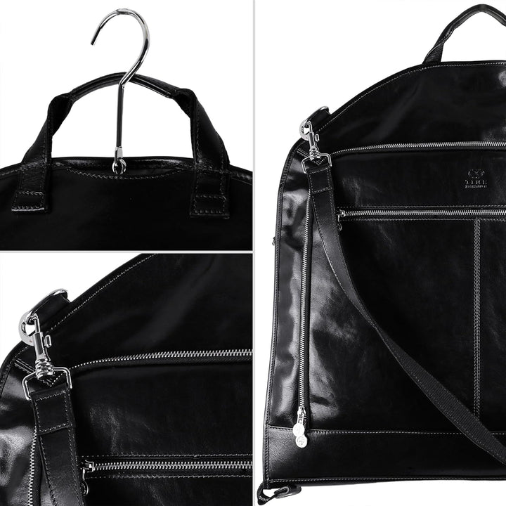 Leder Kleidersack Anzug Duffel Slim Handgepäck Kleiderschutztasche - Time Resistance Schwarz, Schwar