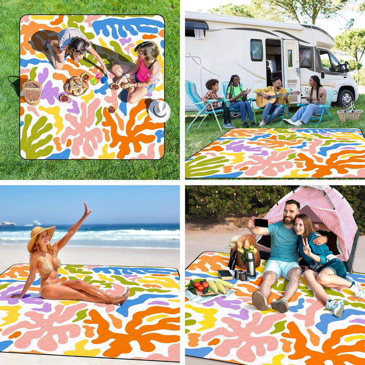 Jopee Picknickdecke Sandfrei, 200 x 200cm Wasserdicht Stranddecke für 4-6 Personen, Leicht und Tragb