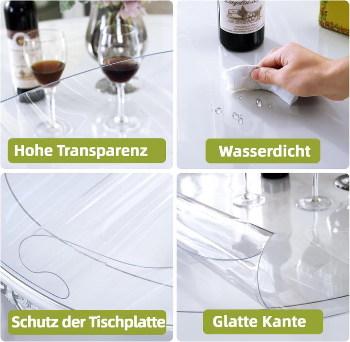 OstepDecor Tischfolie Rund 80cm, Runde Tischdecke Tischschutz transparent, Wasserdicht PVC Tischschu