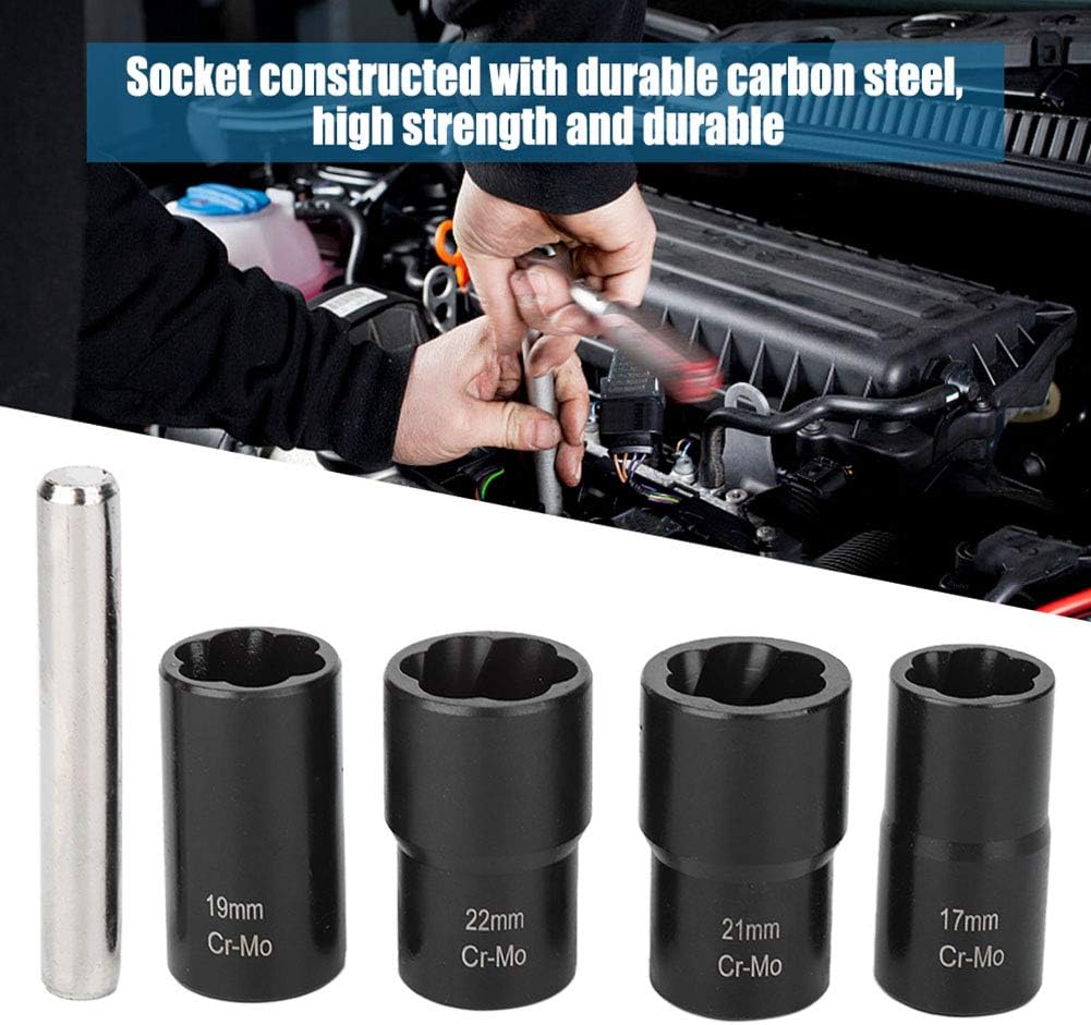 Gorgeri Carbon Steel 5Pcs Twist Socket Set Radmutter Bolt Extractor Entferner 17mm 19mm 21mm 22mm Bu