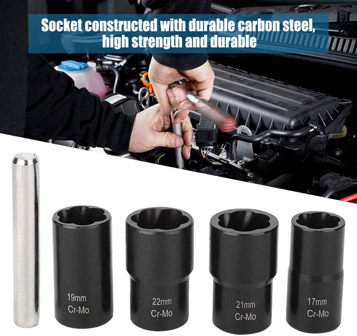 Gorgeri Carbon Steel 5Pcs Twist Socket Set Radmutter Bolt Extractor Entferner 17mm 19mm 21mm 22mm Bu
