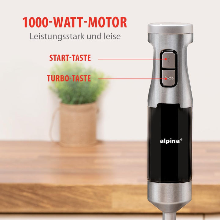 alpina Stabmixer HB6700F-N – Pürierstab mit Messbecher 700 ml – Hand Blender 1000 W – 2 Geschwindigk