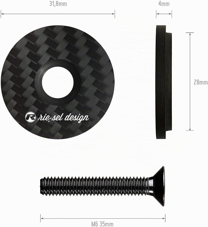 Riesel Design® 1x stem:Cap Ahead Kappe aus Carbon inkl. Aluminium Schraube für Rennrad, Cyclocrosser