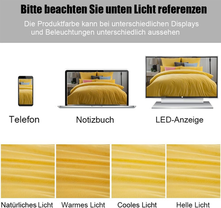 Soifox Winter Flanell Bettwäsche 180x200 - Gelb Flauschige und Warme Cashmere Touch Bettbezug + Kiss