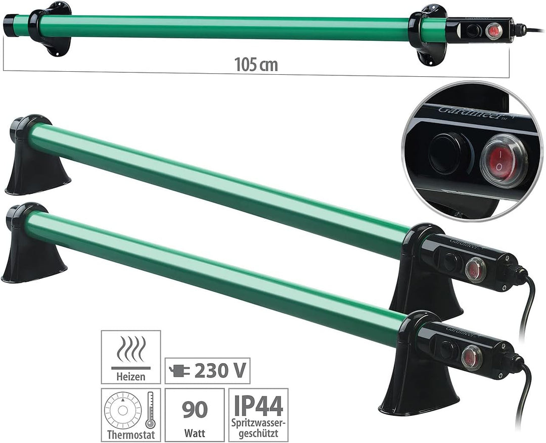 Royal Gardineer Heizstab: 2er-Set elektr. Stabheizung für Gewächshäuser, 135 Watt, 105 cm, IP44 (Fro