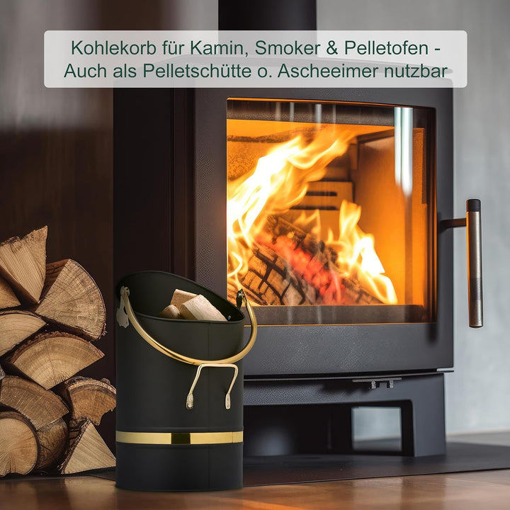 Relaxdays Kohlenschütte, 12l, Eisen, Kohleeimer mit Griff & Henkel, Kohlekorb zum Nachfüllen, Kamin,