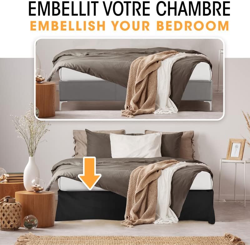 Betthusse 135x190 Schwartz - 4 Seiten von 30 cm – Bettvolant 135x190 135 x 190 cm Schwarz, 135 x 190