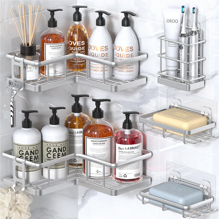 YASONIC Eck-Dusch-Caddy Organizer, 5er-Pack, selbstklebend, rostfrei, Badregale mit Seifenhalter und