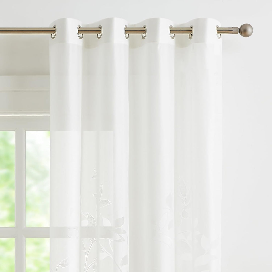 Treatmentex Durchsichtig Spitze Vorhang Jacquard Gardinen mit Ösen Blättermuster Halbtransparente Vo
