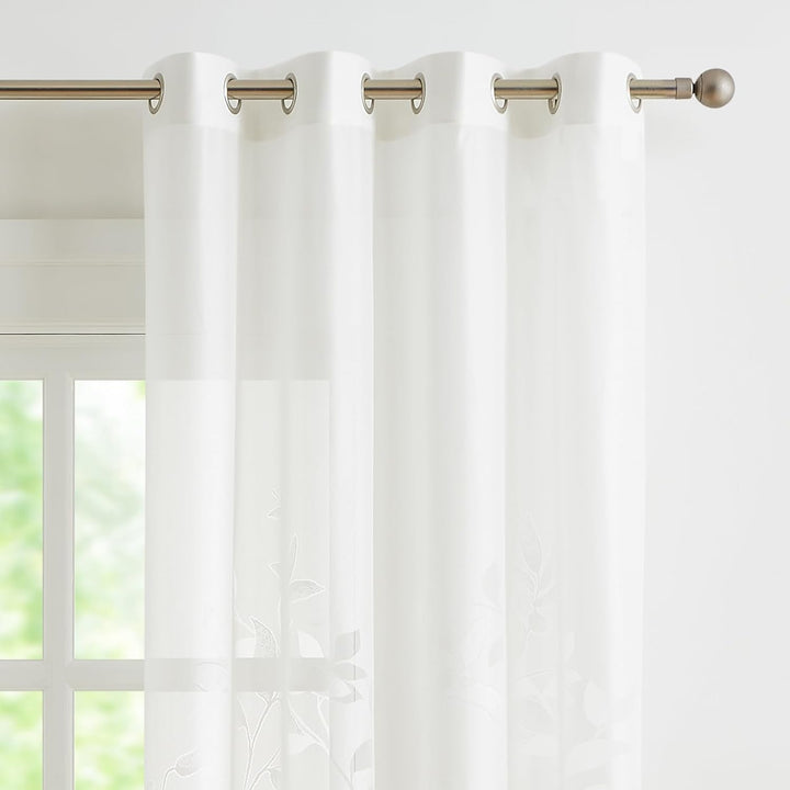 Treatmentex Durchsichtig Spitze Vorhang Jacquard Gardinen mit Ösen Blättermuster Halbtransparente Vo