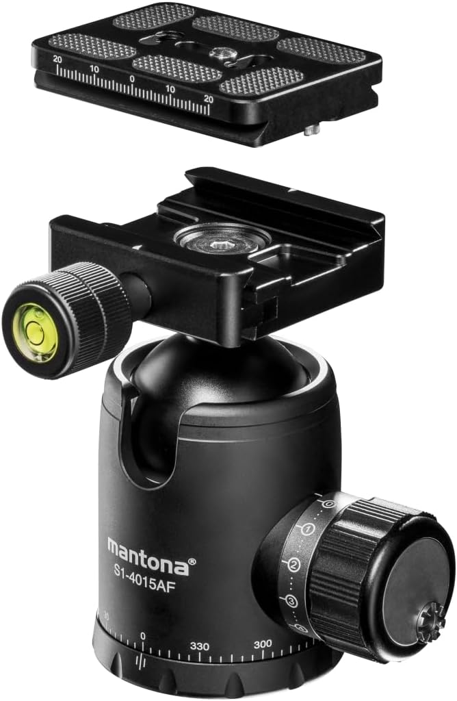 mantona Fortress Kugelkopf mit 40 mm Kugel I 360° Panorama-Funktion & 3 Wasserwaagen I mit Arca Swis