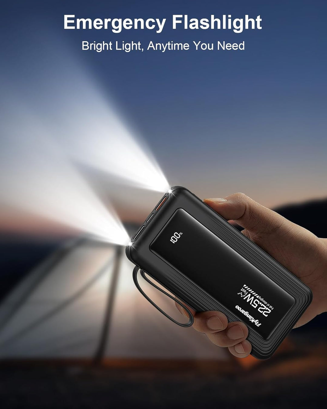 Powerbank mit integrierten Kabeln, 10000mAh, 22,5W Schnellladefunktion, USB-C LED-Anzeige, tragbares