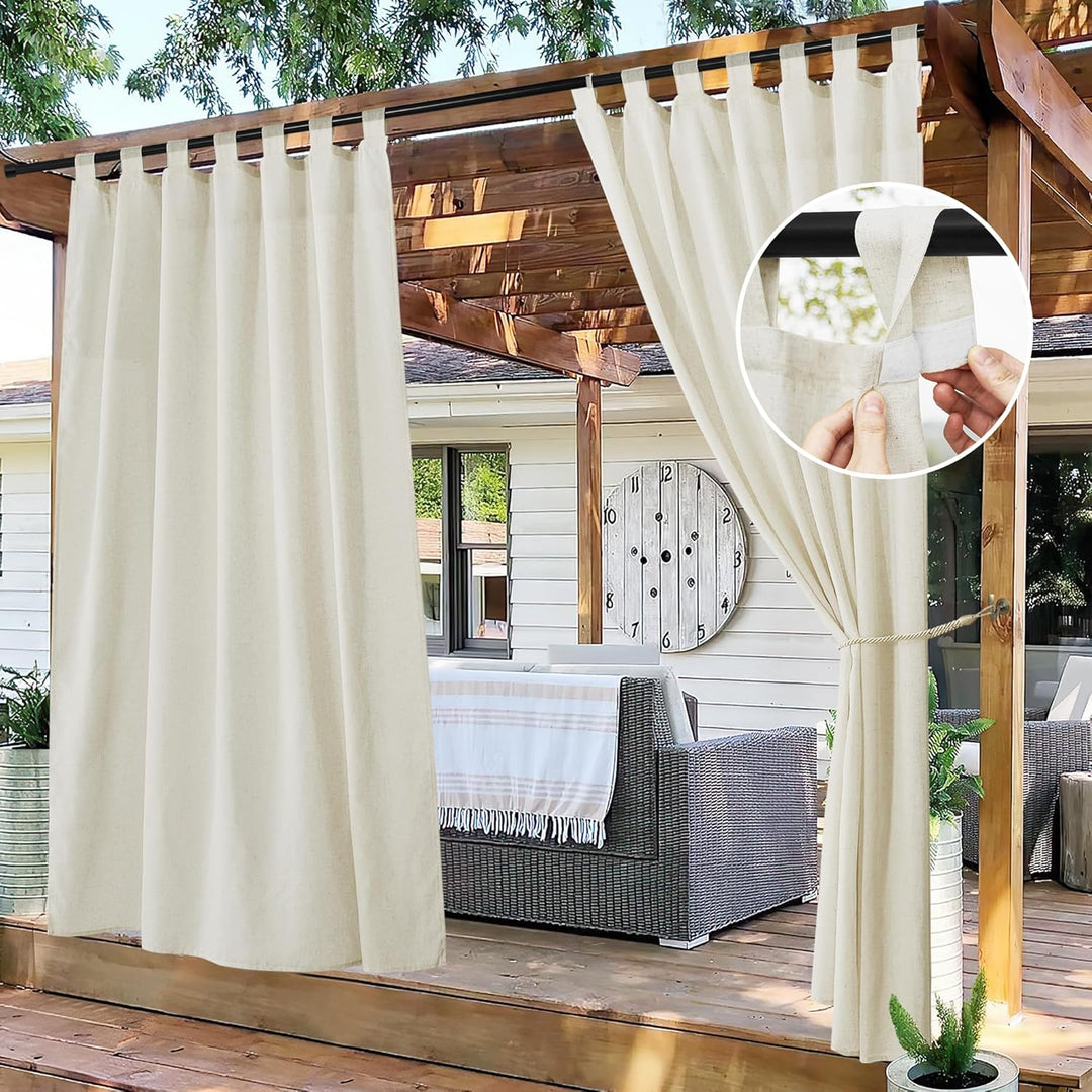 PONY DANCE Outdoor Gardinen Boho Leinen 2er Set H 243 x B 140 cm wasserdichte Outdoorvorhänge mit Ab