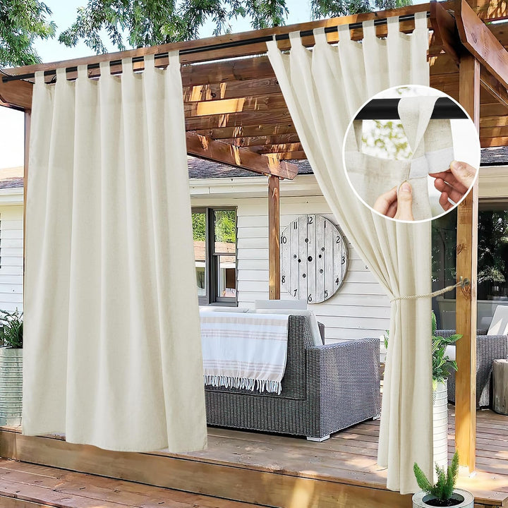 PONY DANCE Outdoor Gardinen Boho Leinen 2er Set H 243 x B 140 cm wasserdichte Outdoorvorhänge mit Ab