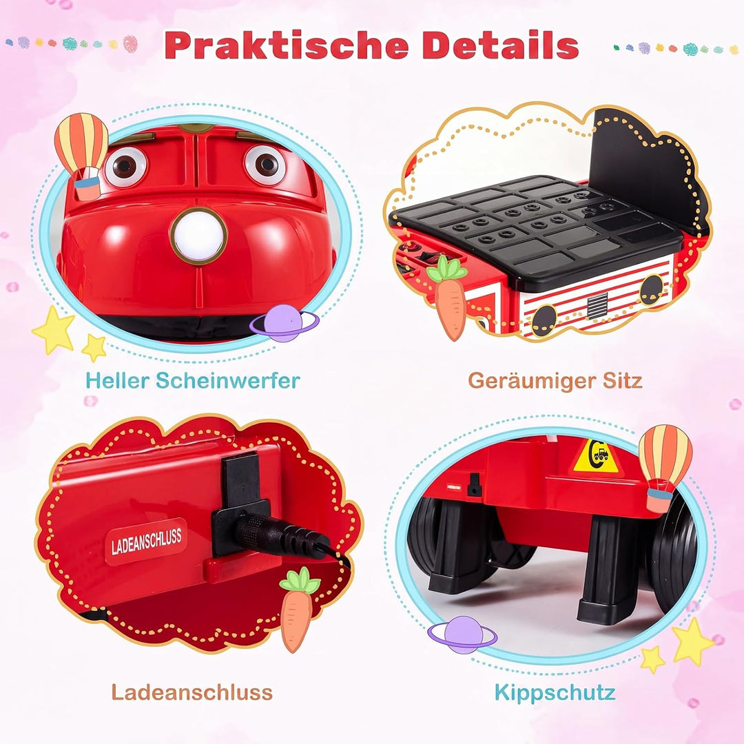 COSTWAY Kinder Elektroauto, 12V Kinderauto elektrisch mit 2 Sitzen (Rot), Rot