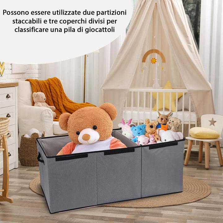 BAKAJI Aufbewahrungsboxen für Kinder, Aufbewahrungsbox mit Deckel und 3 Fächern, faltbar, aus TNT, A
