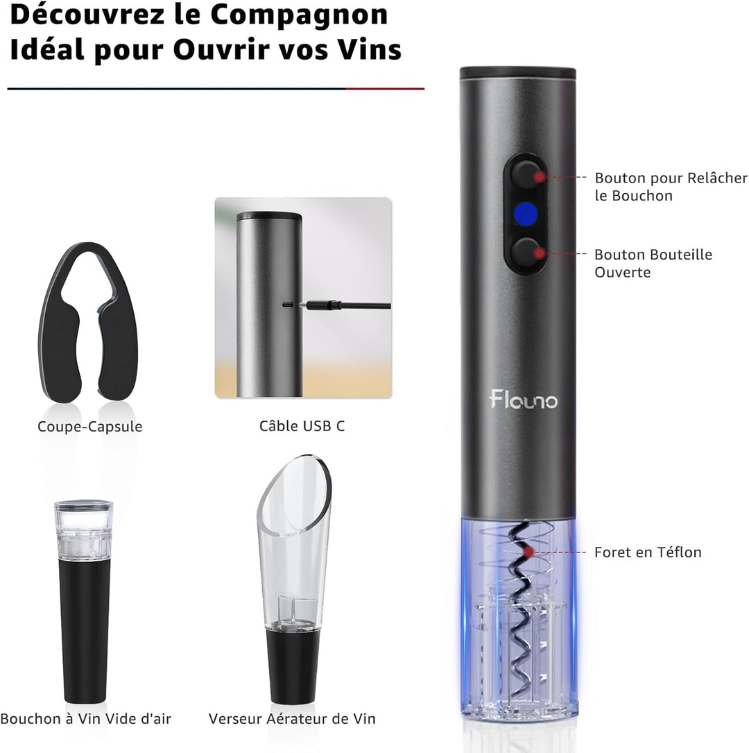 Flauno Korkenzieher Elektrisch | Elektrischer Flaschenöffner | Geschenkset enthält Automatischer Wei
