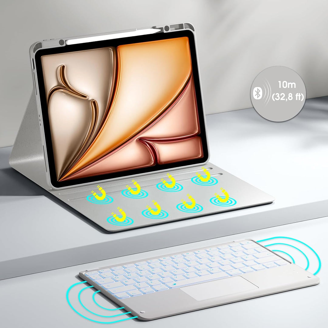 Vobafe Hülle mit Tastatur für iPad Air 13 Zoll 2025 M3/2024 M2, iPad Pro 12.9 (3. 4. 5. 6. Gen), QWE