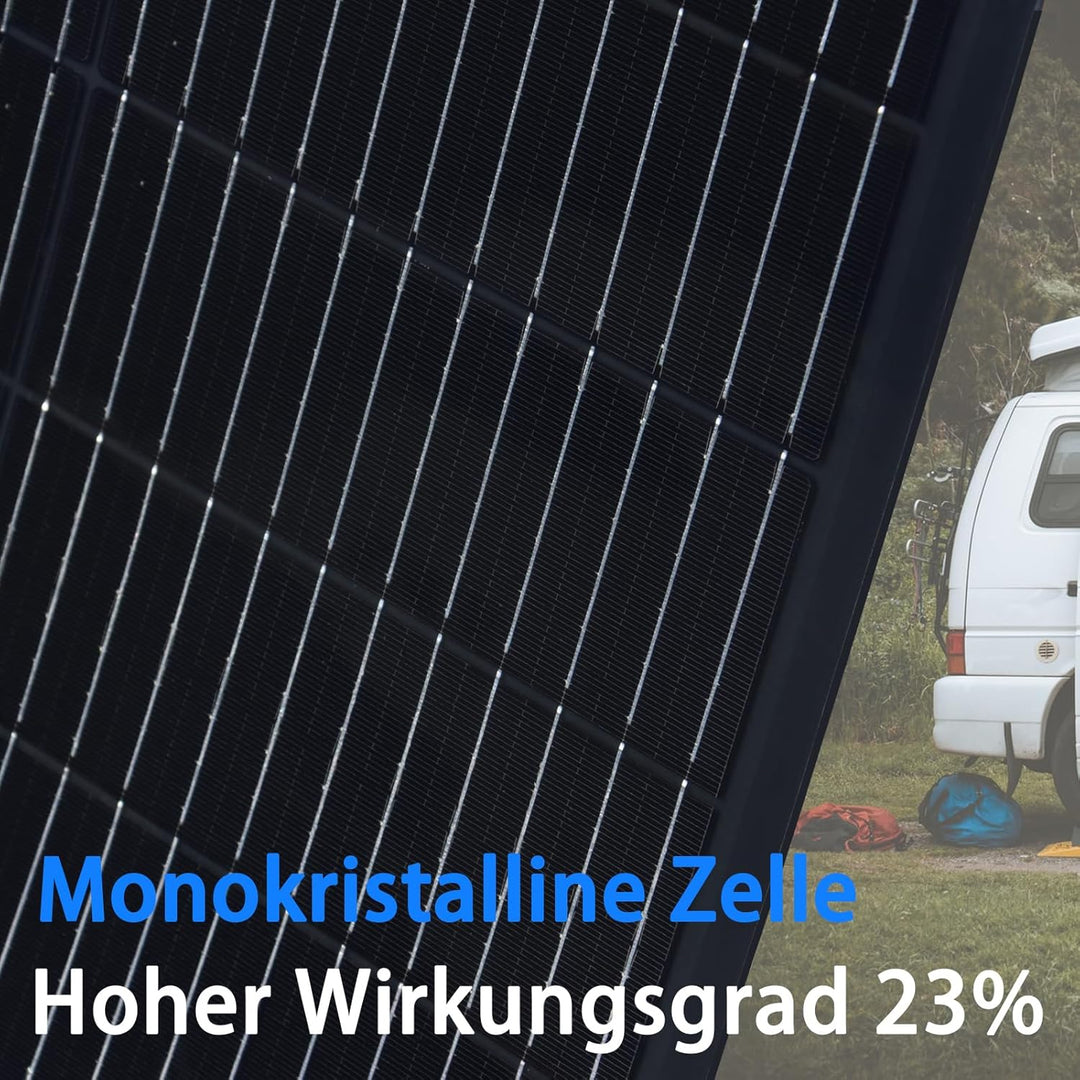 200W Solarpanel-Kit Flexibel 12V Set, Schwarz Flexibles Solarmodul+20A 12V/24V Solarladeregler + Sol