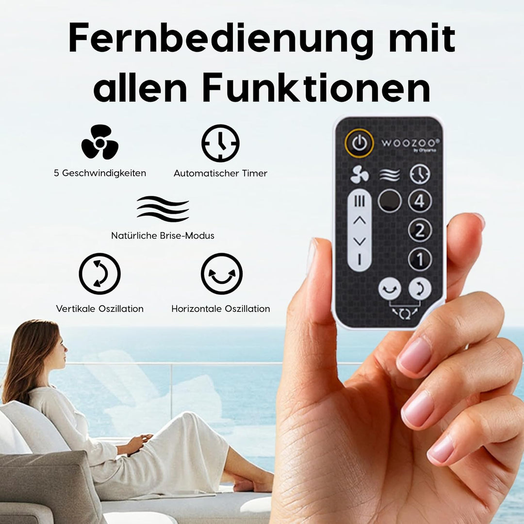 Woozoo by Ohyama, Leistungsstarker, leiser Ventilator / Tischventilator, 38W, 25m Reichweite, Multid