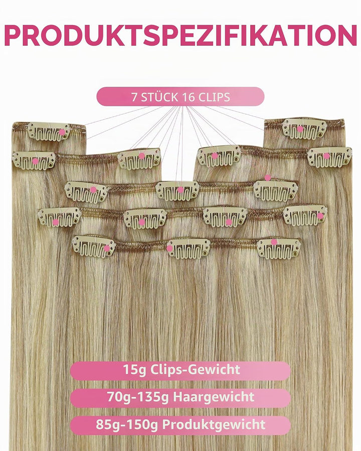 YoungSee Clip in Extensions Echthaar Clip in Extensions Echthaar Goldblond Strahnchen Mittelblond Cl