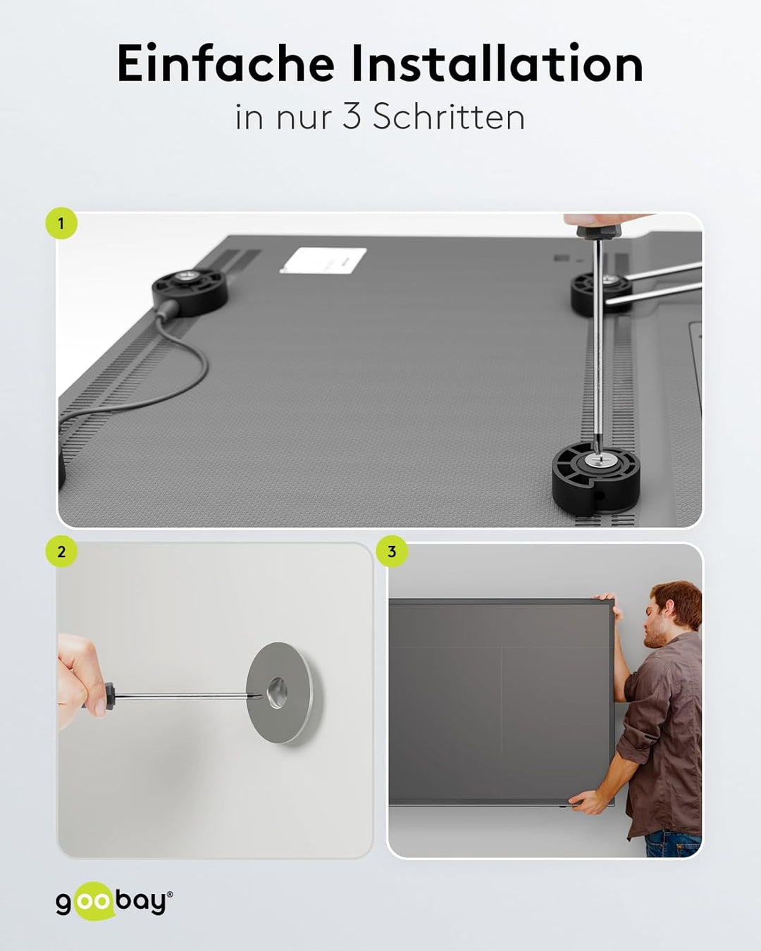 Goobay 63490 TV Wandhalterung Fernseher Halterung 37 - 70 Zoll (94 - 178 cm) Kabelsystem universelle