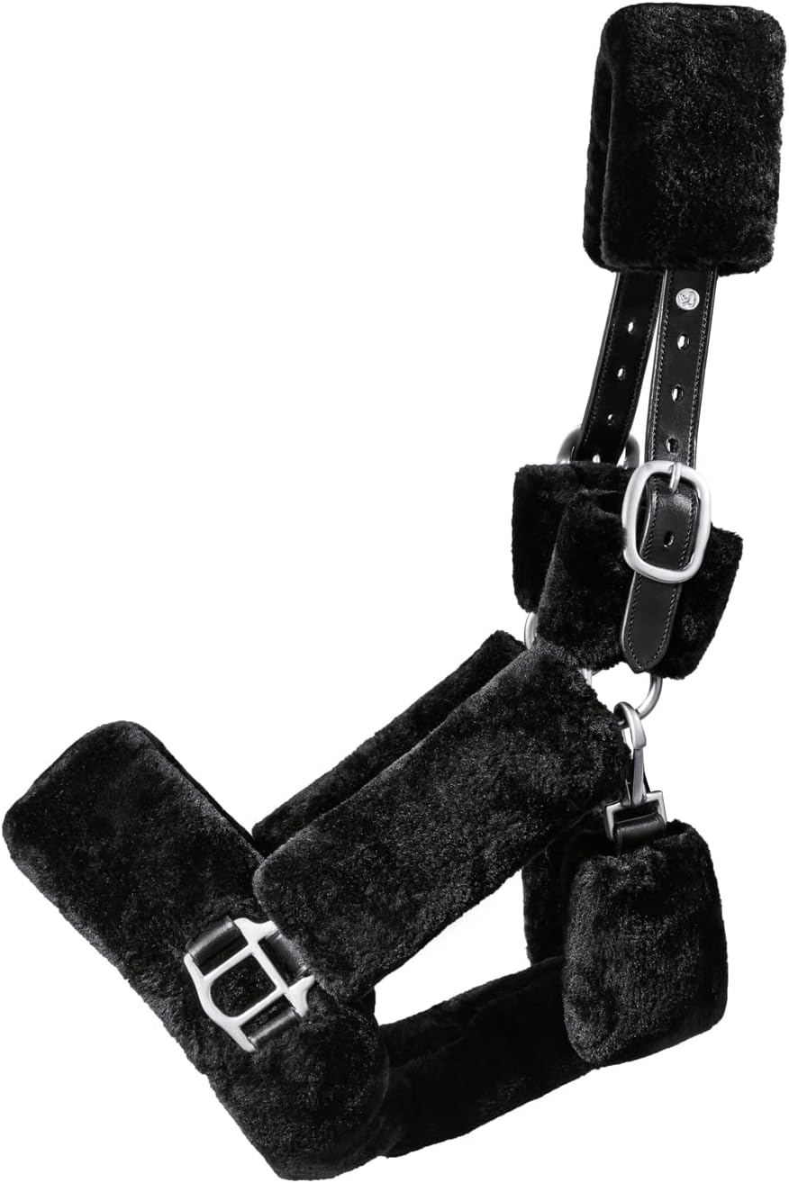 SUNRIDE Fellhalfter für Pferde (Dover) mit Strick - aus Echtleder - verstellbar (Cob, schwarz) Cob s