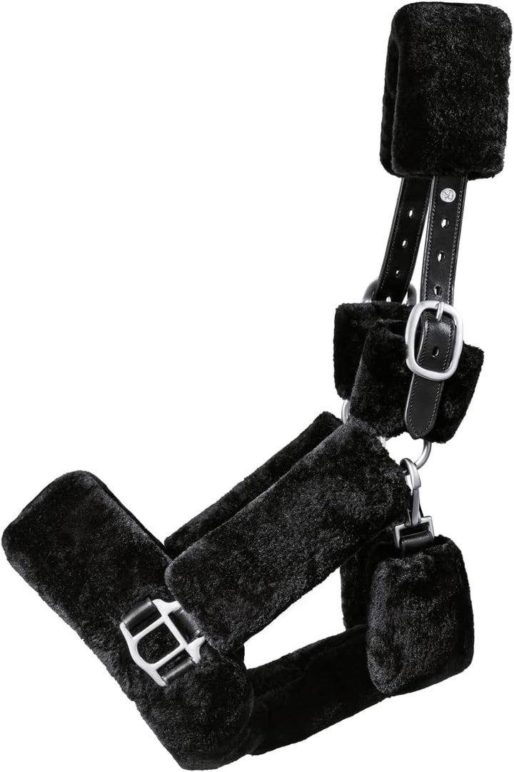 SUNRIDE Fellhalfter für Pferde (Dover) mit Strick - aus Echtleder - verstellbar (Cob, schwarz) Cob s