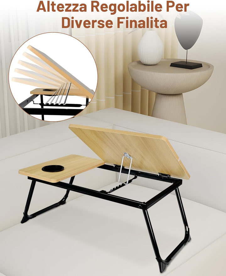 Klapptisch und Bett-Tisch 55,5x32x25cm - Frühstückstablett mit Leseablage und Getränkehalter, 5 vers