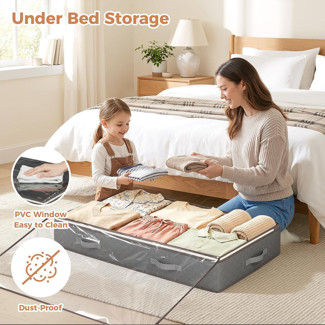 Budding Joy 6 Stück 90L Unterbettkommode, Aufbewahrungsbox mit Deckel Faltbare Unterbett Aufbewahrun