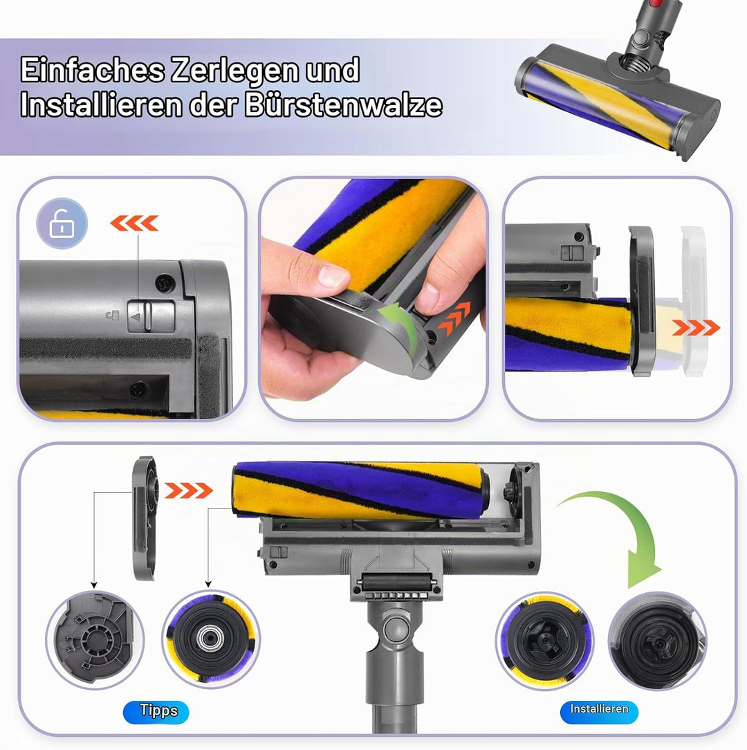Bodendüse Bürste für Dyson V11 V15 V10 V8 V7 Staubsauger, Ersatzbürste Zubehör mit LED-Licht, Elektr