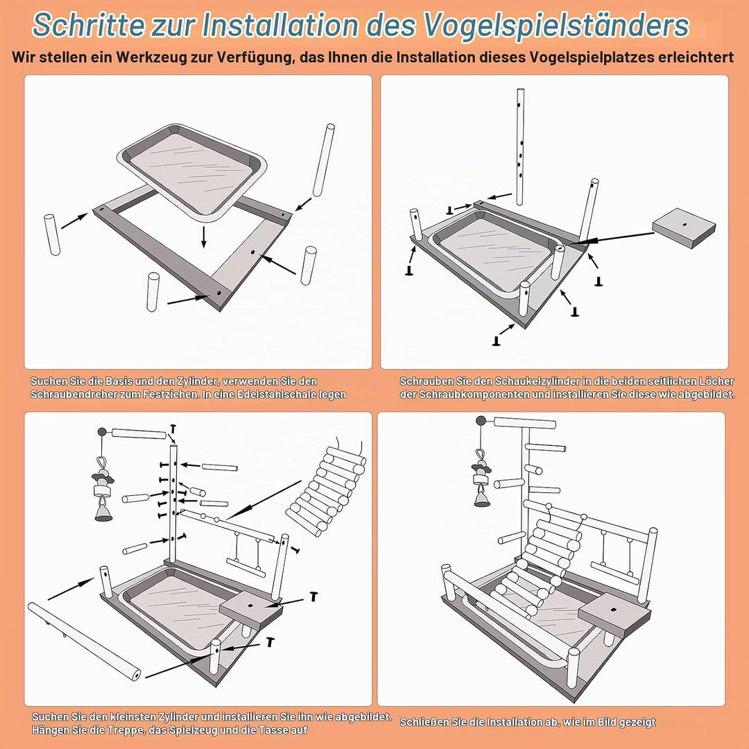Wellensittich Spielplatz Vogel-Spielplatz mit Feeder-Cup Spielzeug Leiter Erklimmen Schaukel und Tab