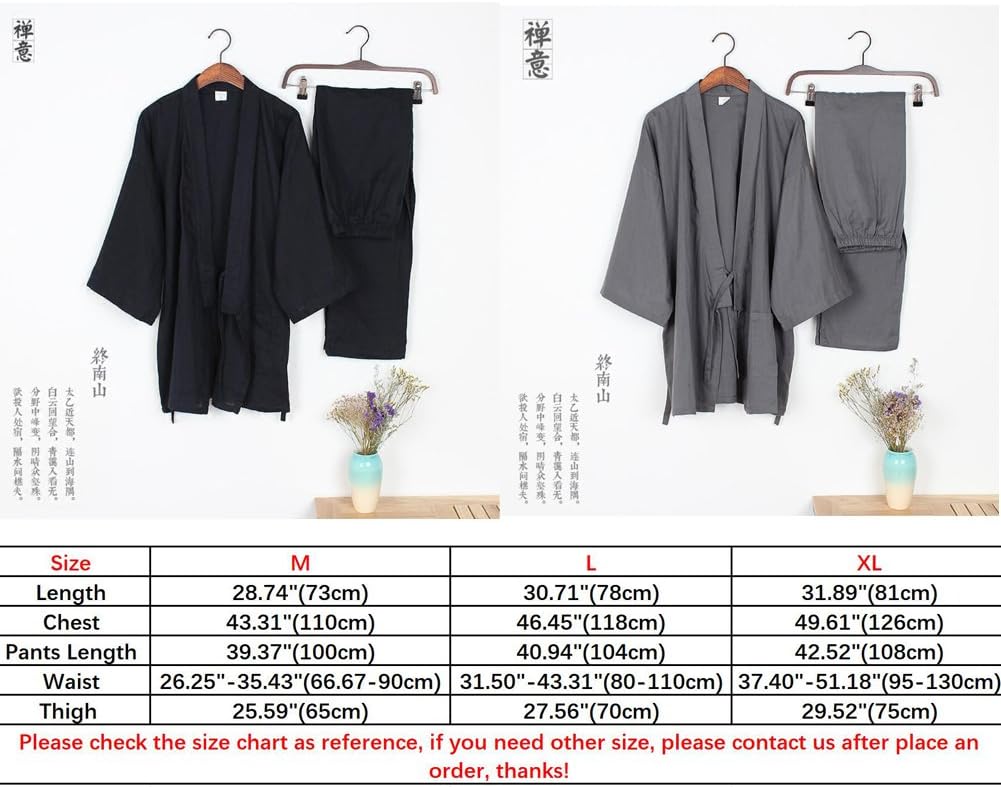Kimono-Pyjama für Herren, japanischer Stil, Meditationsset M Marine, M Marine