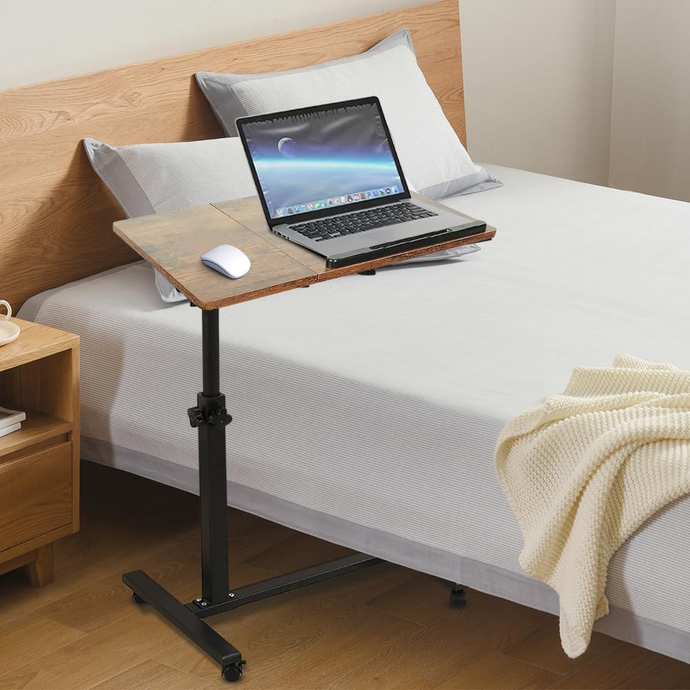 Betttisch für Laptop, höhenverstellbar, Sofaspitze mit 4 Rollen, leichter Beistelltisch für Wohnzimm