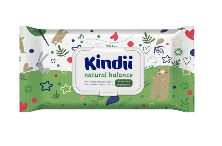 Kindii Natural Balance Feuchttücher – (12x60 Stück) Feuchttücher für Babys und Kinder – Aloe Vera, s