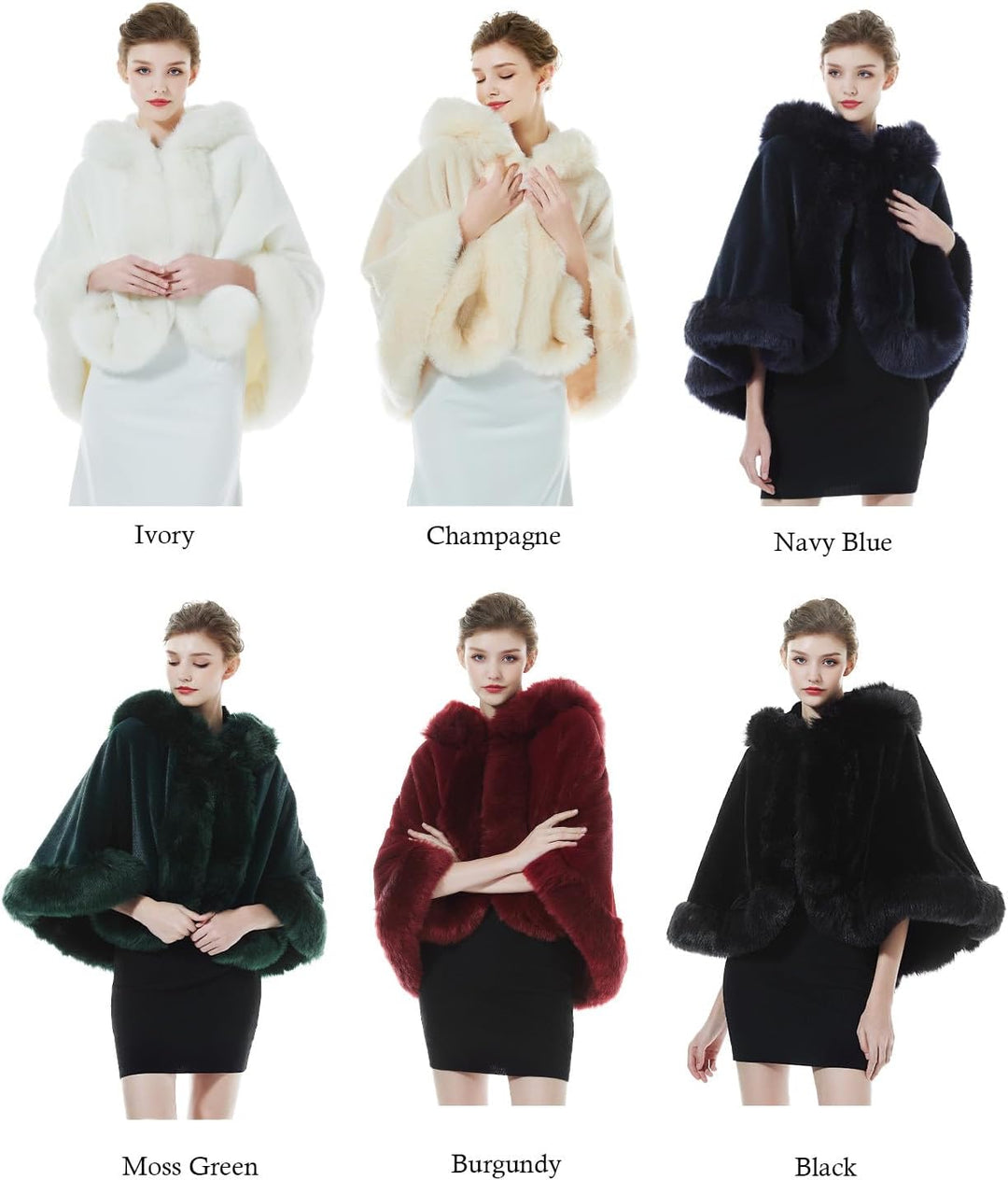 BEAUTELICATE Damen Kunstpelz Braut Umhang mit Kapuze Winter Braut Poncho Cape Kurz Warm Kunstpelz St
