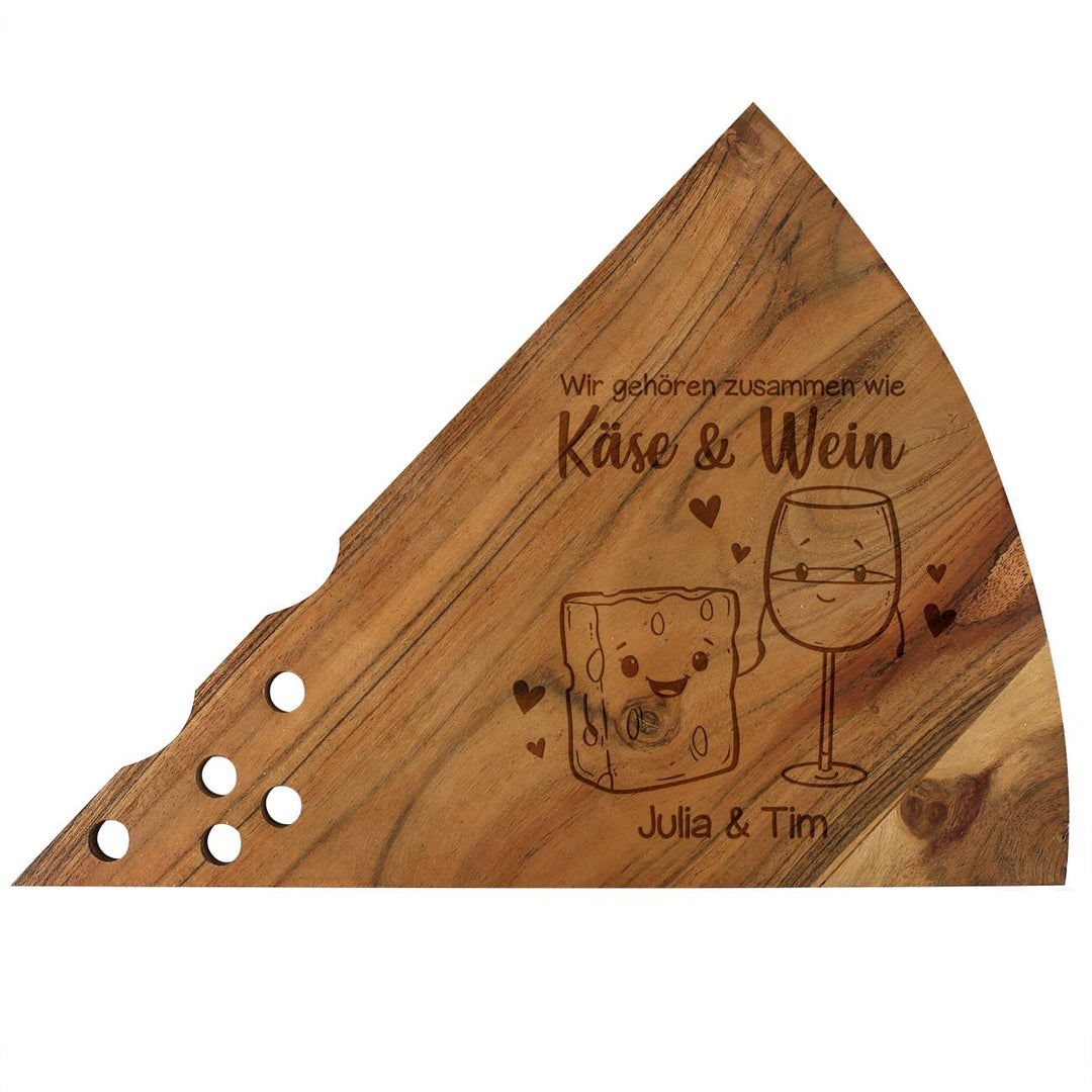 Herz & Heim® Käsebrett mit Gravur/Holz-Servierplatte für Käsespezialitäten (Käse & Wein), Käse