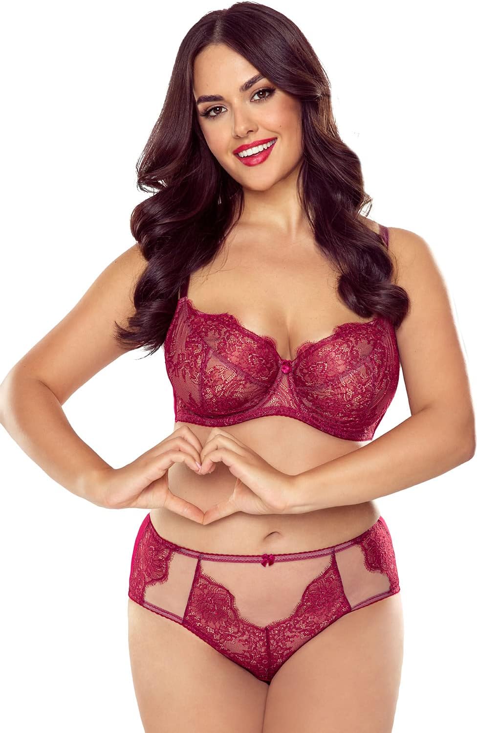 VIVISENCE Dame Soft-BH Spitze Klassisch Geblümt Sinnlich Nicht Gepolsterte Cups 1059 S Weinrot, S We