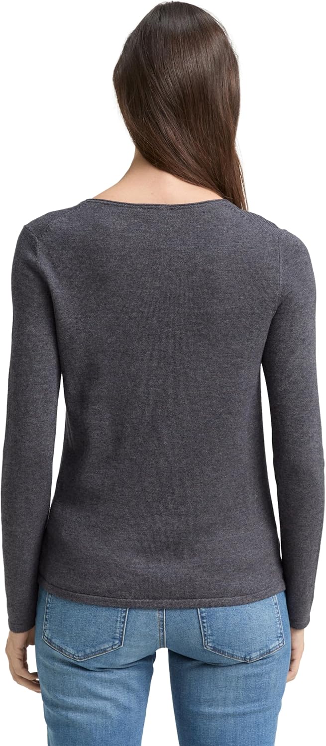 TOM TAILOR Damen Basic Strickpullover mit V-Ausschnitt XS 30281 - Evident Anthracite Melange, XS 302