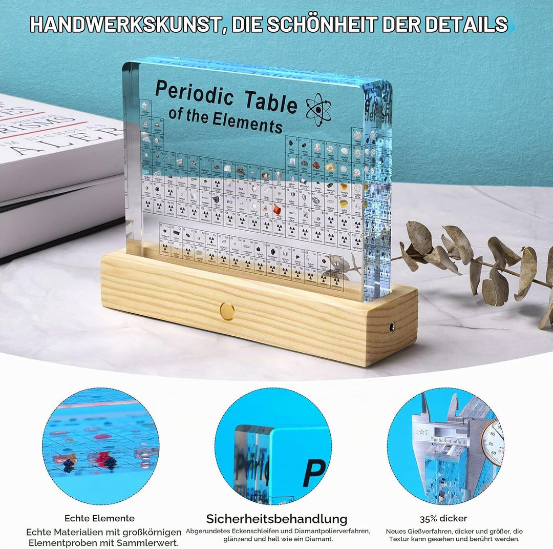 Jeebel Periodensystem der Echten Elementen, Periodensystem aus Acryl der LED Tischlampe mit 83 echte