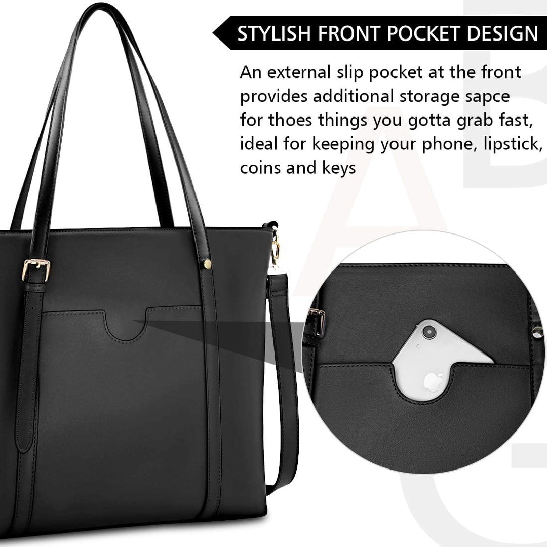NUBILY Handtasche Shopper Damen Gross 15.6 Zoll PU Leder Shopper Schwarz Laptop Umhängetasche Gross
