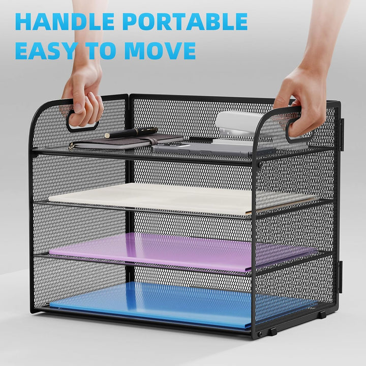 Marbrasse Schreibtisch Ablagen Organizer,4-Stufige Brief Papier Ablage mit Griff,Metall Gitter Desig