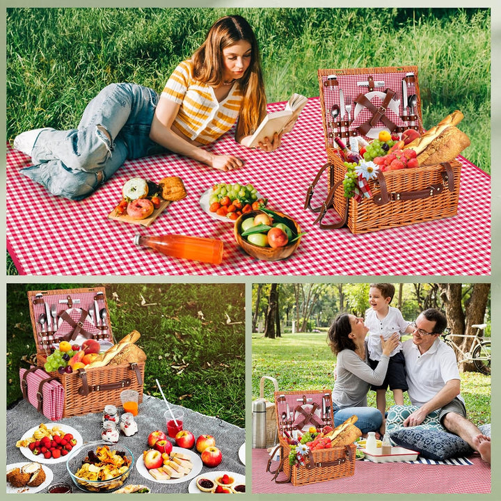Picknickkorb 4 Personen,Picknickkorb mit Kühlfach und wasserdichte Picknickdecke, Piknik Korb Set mi
