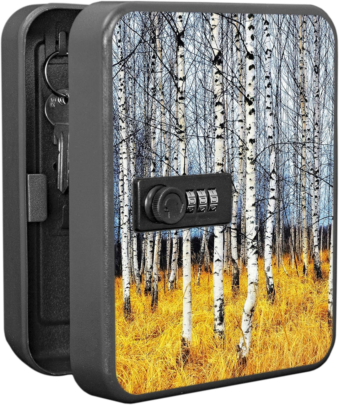 banjado® Burg-Wächter® abschliessbarer Schlüsselkasten mit Motiv Birkenhain für 20 Schlüssel - Schlü