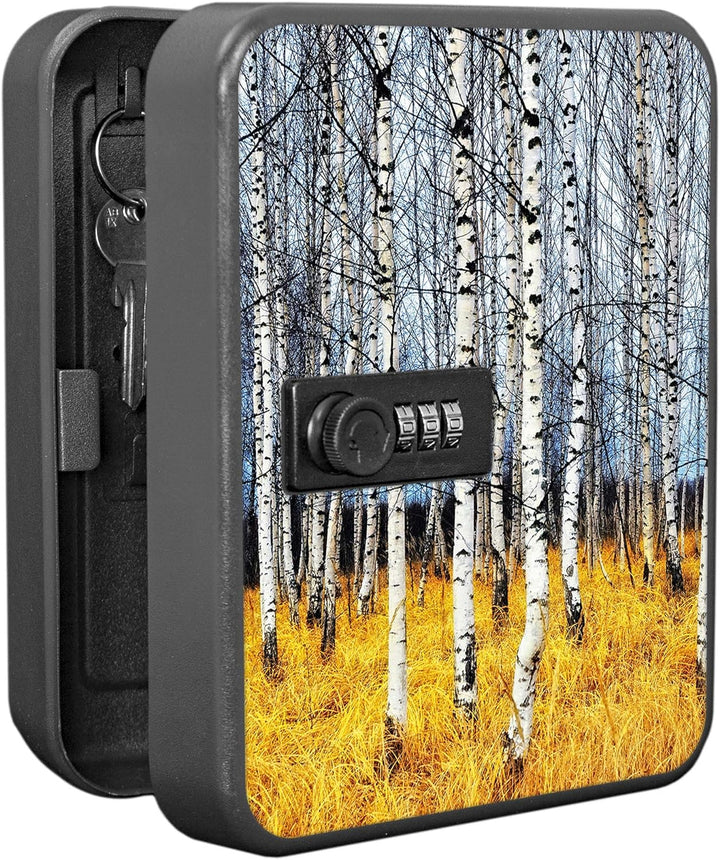 banjado® Burg-Wächter® abschliessbarer Schlüsselkasten mit Motiv Birkenhain für 20 Schlüssel - Schlü