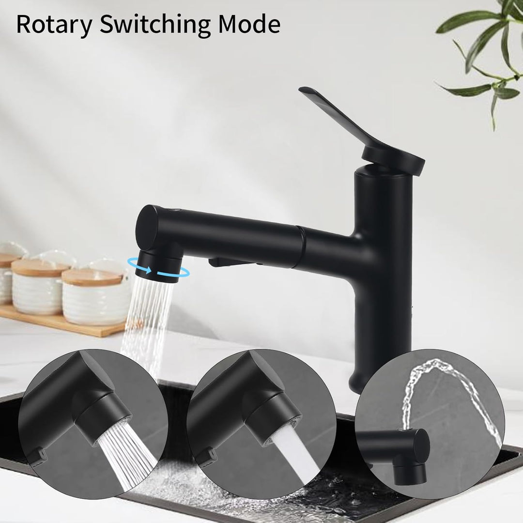 Wasserhahn Ausziehbar Wasserhahn Bad Schwarz mit 3 Wasserstrahlarten Brause Kalt und Warm Einhebelmi
