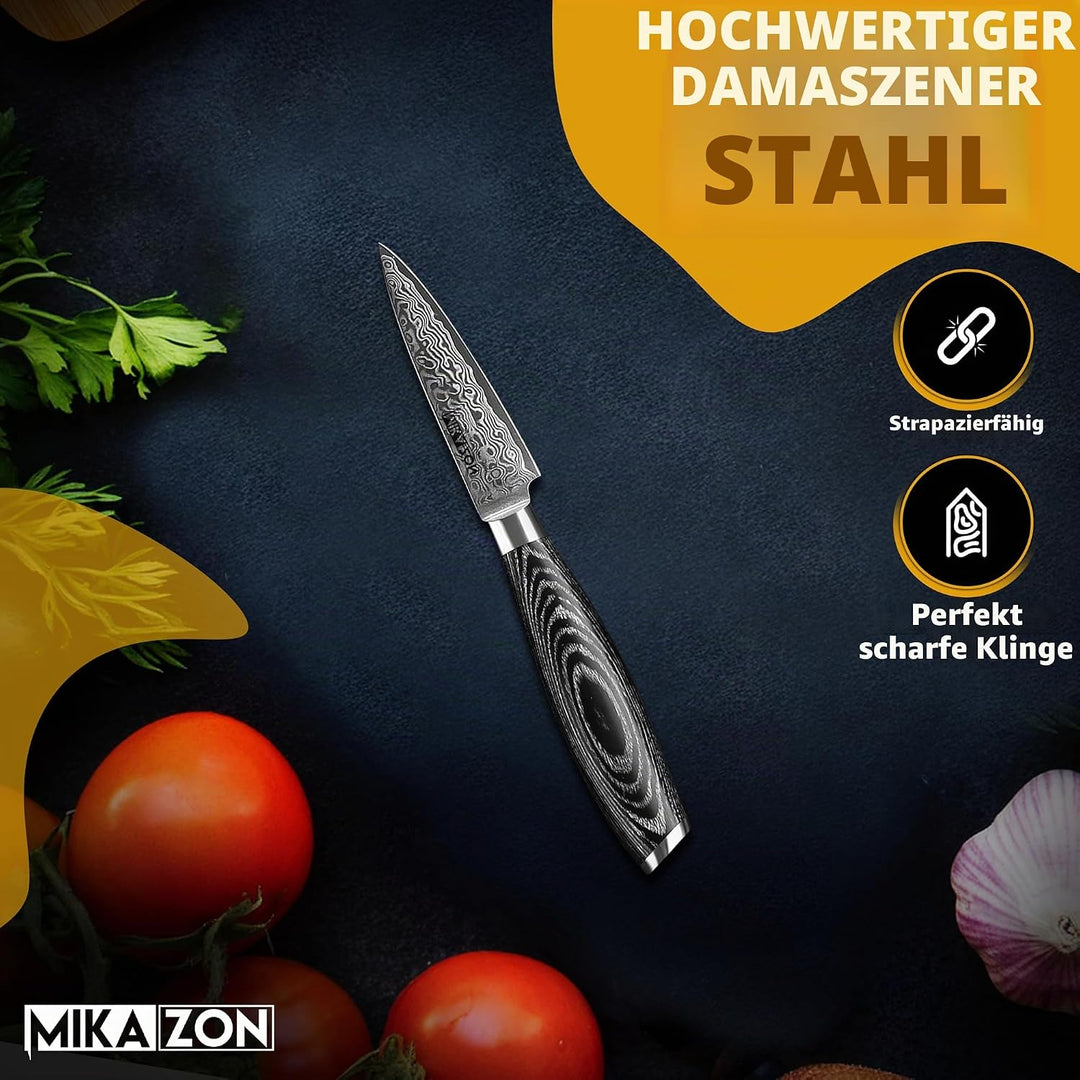 Damast Schälmesser - Präzises 8.5 cm Obst- und Gemüsemesser mit 67-lagiger Stahlkonstruktion und Pak
