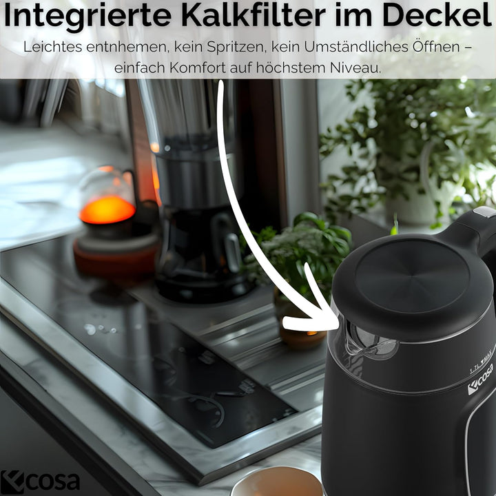 Ecosa® Wasserkocher mit Temperatureinstellung Glas Edelstahl - Teekocher - 1,7 Liter 2.200 Watt - BP