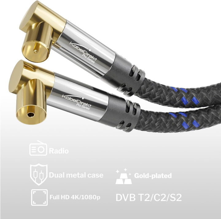 KabelDirekt – 4K Antennenkabel Nylon, TV Kabel 90° gewinkelt – 12,5m – In Deutschland entwickelt, br